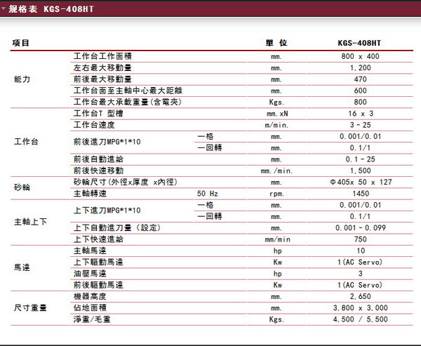 建德KGS-408HT磨床规格表